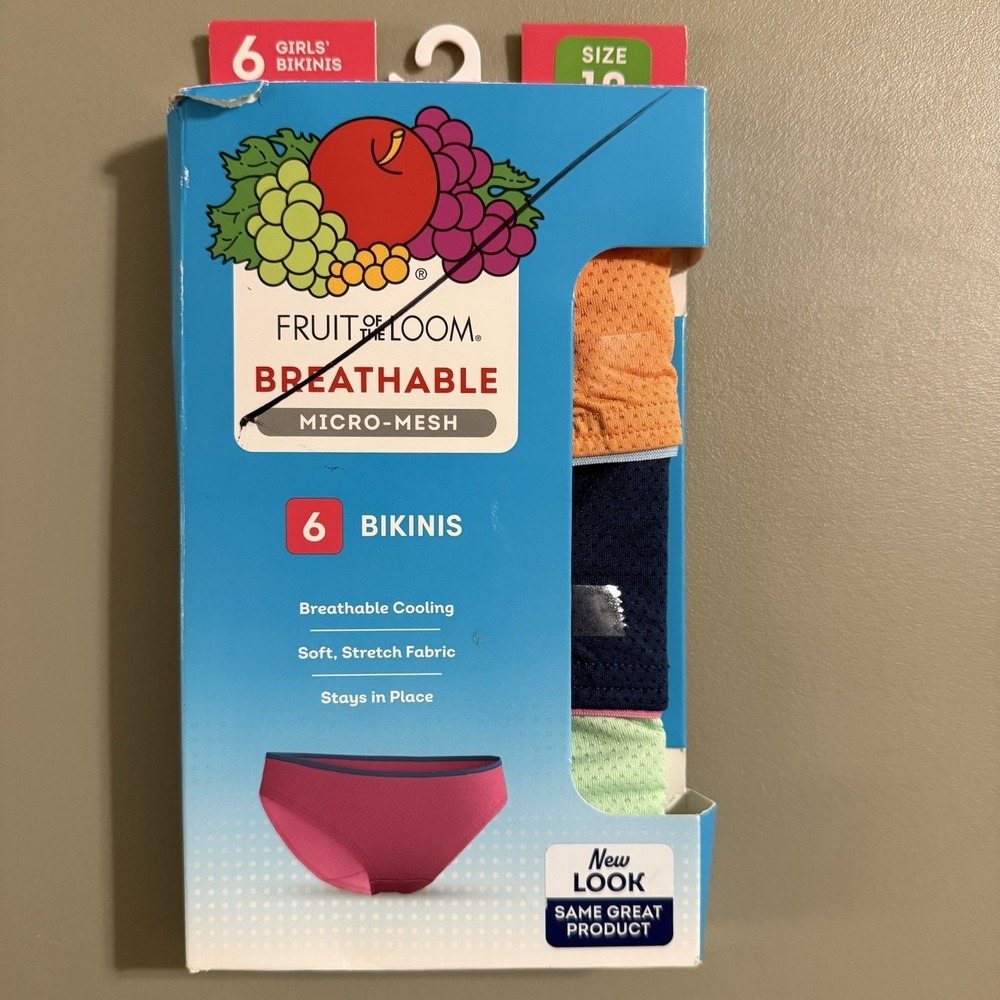 New Fruit Of The Loom Breathable Micro-Mesh Girls 6 Bikinis Stretch Size 10